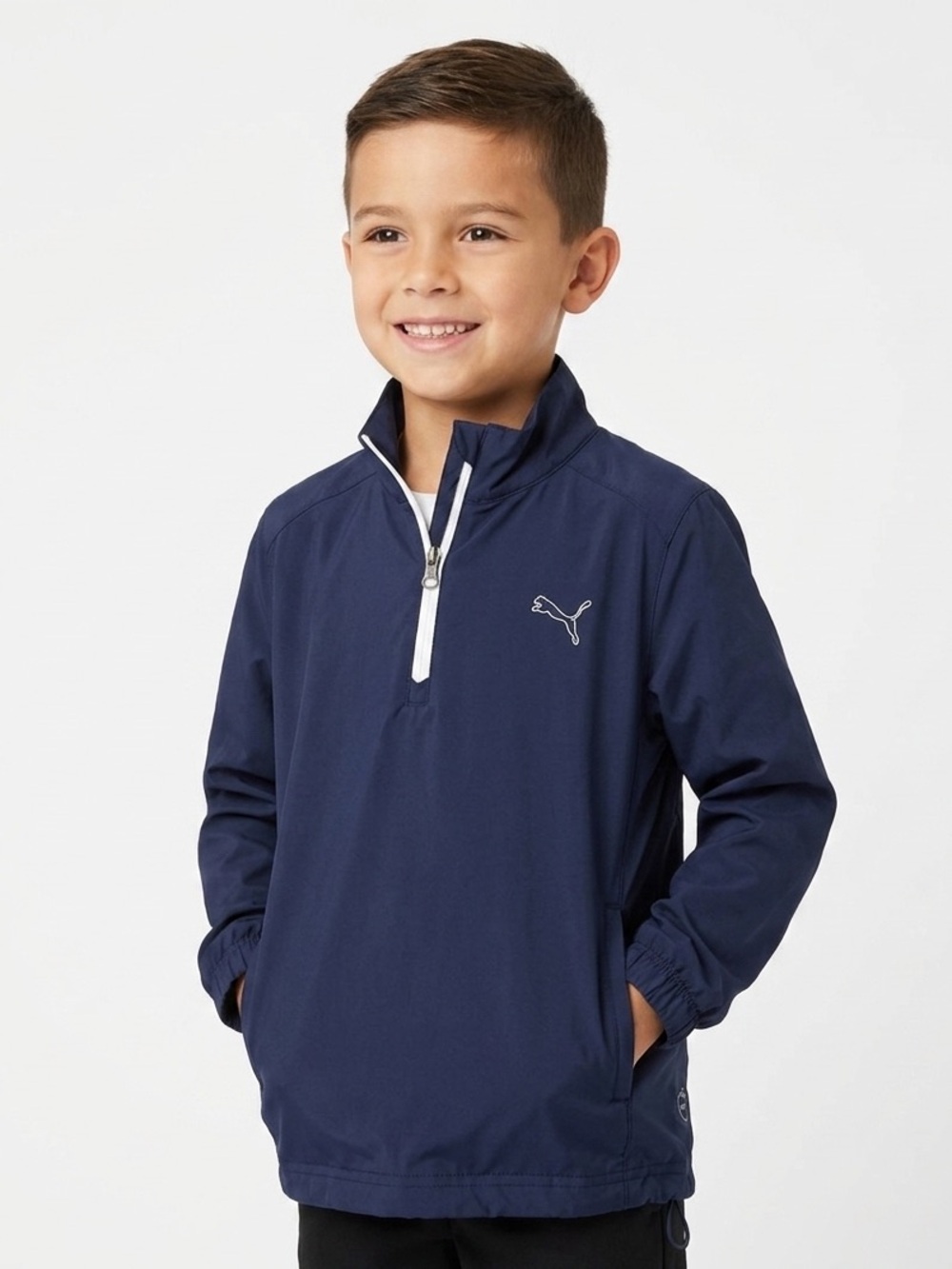 Puma Boys WindCell 1/4 Zip Windbreaker Jacket Navy Blue Size Small S 7 8